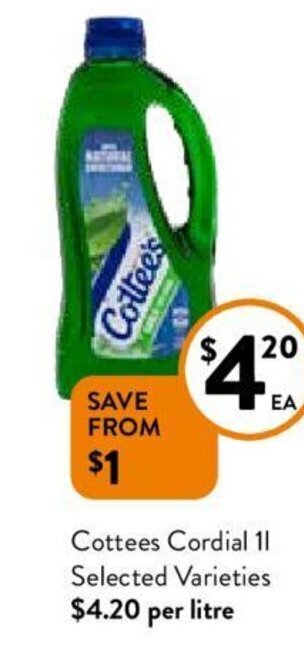 Foodworks Cottees Cordial 1L offer