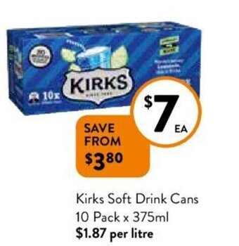 Foodworks Kirks Soft Drink Cans offer