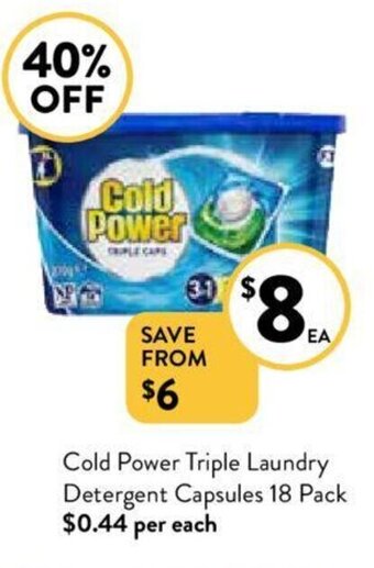 Foodworks Cold Power Triple Laundry Detergent Capsules 18 Pack offer