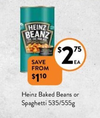 Foodworks Heinz Baked Beans Or Spaghetti offer