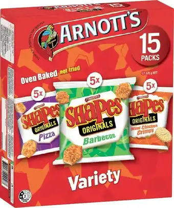 IGA Arnott's Shapes, Tiny Teddy or Minis 12-15 Pack Selected Varieties offer
