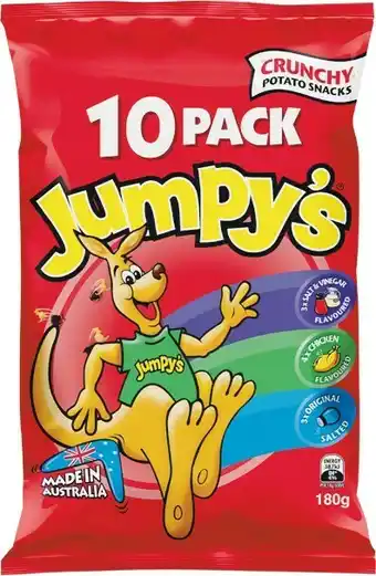 Woolworths Jumpy's Variety Multipack Chips 180g Pk 10 offer
