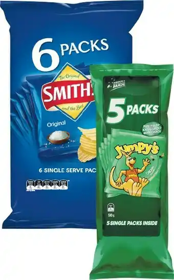 Woolworths Smith's or Jumpy's Assorted Multipack Chips Pk 5-6 offer