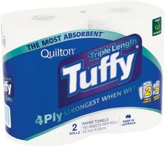 Woolworths Quilton Tuffy Triple Length Paper Towel Pk 2 offer
