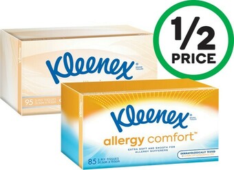 Woolworths Kleenex Allergy Comfort Pk 85 or Kleenex Extra Care Pk 95 Facial Tissues offer