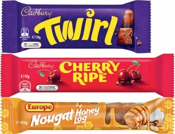 Coles Cadbury Medium Bar 30g-60g, Europe Bar 40g-45g or Toblerone Bar 50g offer
