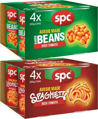 Coles SPC Baked Beans or Spaghetti 4x220g offer