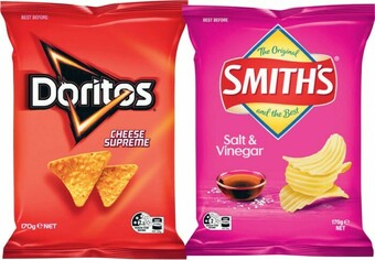 Coles Doritos Corn Chips or Smith's Crinkle Cut Potato Chips 150g-170g offer