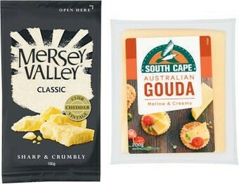 Coles South Cape Cheese Wedge 200g or Mersey Valley Cheese 180g offer