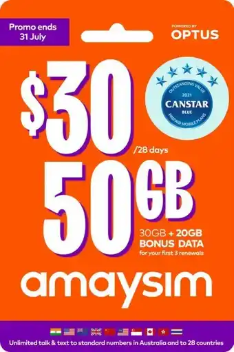 Coles amaysim $30 SIM offer