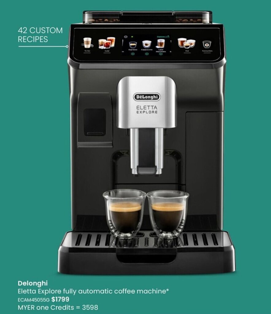 Delonghi Eletta Explore Full;y Automatic Coffee Machine offer at Myer