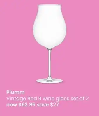 Plumm Vintage Red B Wine Glass Set Of 2