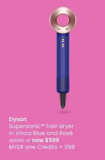 Myer Dyson Supersonic Hair Dryer In Vinca Blue And Rose offer
