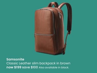 Samsonite Classic Leather Slim Backpack In Brown