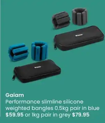 Gaiam Performance Slimline Silicone Weighted Bangles 0.5kg Pair In Blue
