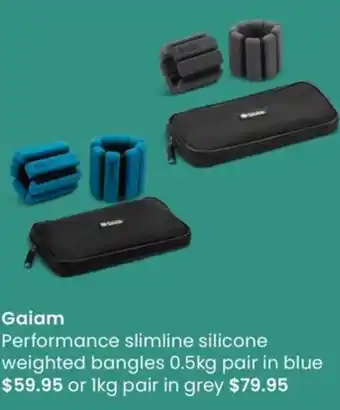 Myer Gaiam Performance Slimline Silicone Weighted Bangles 0.5kg Pair In Blue Or 1kg Pair In Grey offer