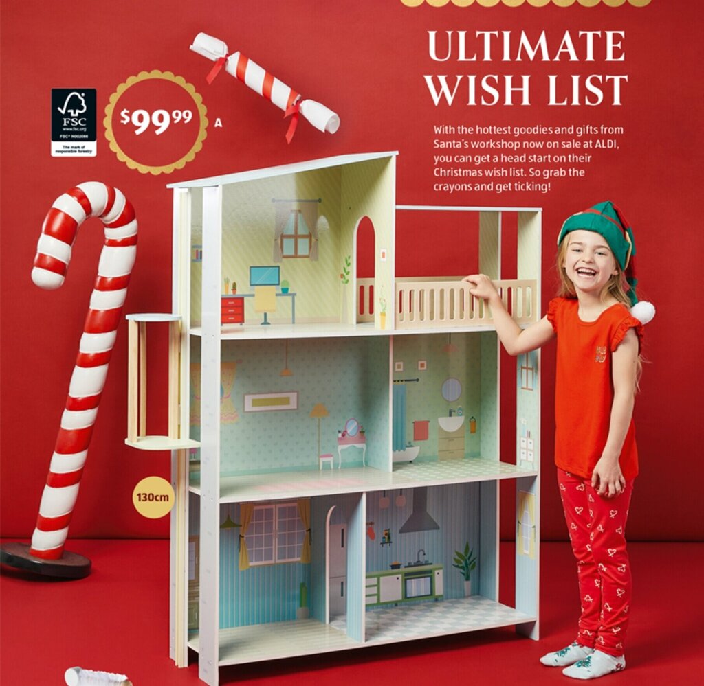 Wooden Doll House 130cm offer at ALDI