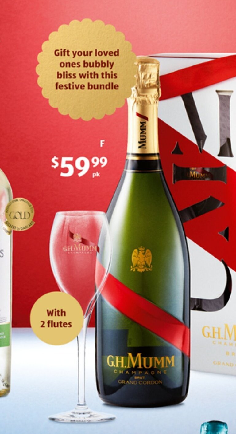 Mumm Champagne Cordon Rouge NV750ml Gift Pack With Twin Flutes offer at