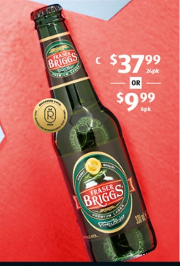 Fraser Briggs Premium Lager 6 x 330ml Or 24 x 330ml offer at ALDI