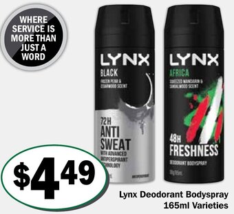 Friendly Grocer Lynx Deodorant Bodyspray 165ml offer