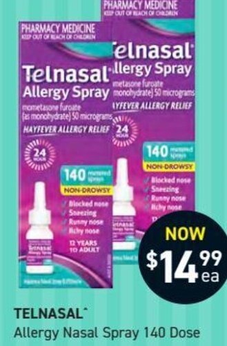 Telnasal Allergy Nasal Spray 140 Dose