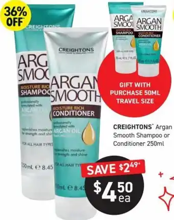 Creightons Argan Smooth Shampoo or Conditioner 250 ml