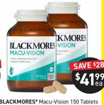 Chemist King Blackmores Macu-Vision 150 Tablets offer