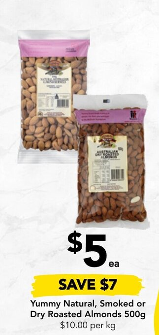 Drakes Yummy Natural, Smoked Or Dry Roasted Almonds 500g offer