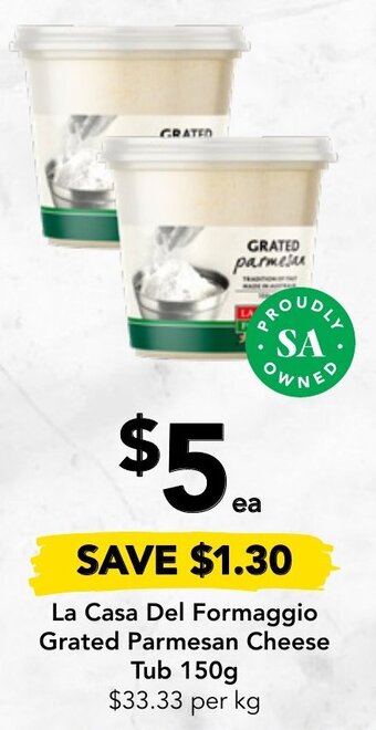 Drakes La Casa Del Formaggio Grated Parmesan Cheese Tub 150g offer