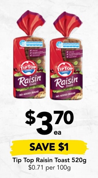 Drakes Tip Top Raisin Toast 520g offer