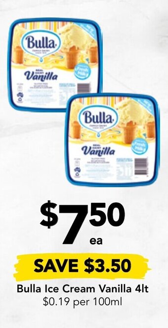 Drakes Bulla Ice Cream Vanilla 4lt offer
