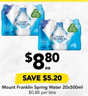 Drakes Mount Franklin Spring Water 20x500ml offer