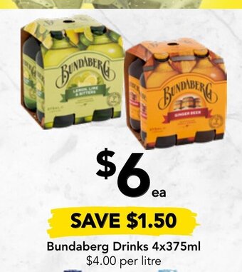 Drakes Bundaberg Drinks 4x375ml offer