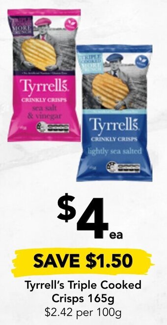 Drakes Tyrrell's Triple Cooked Crisps 165g offer