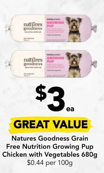 Drakes Natures Goodness Grain Free Nutrition Growing Pup Chicken With Vegetables offer