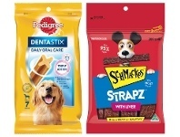 Woolworths Pedigree Dentastix Pk 7 or Schmackos Strapz Dog Treats 200g offer