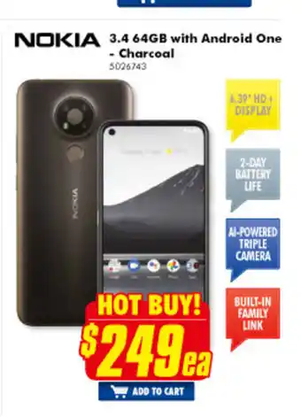 The Good Guys Nokia - 3.4 64GB with Android One - Charcoal offer