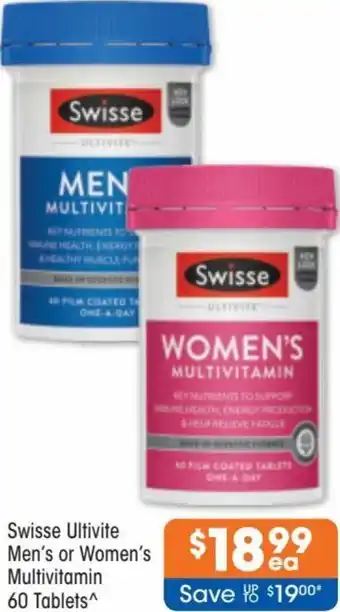 Good Price Pharmacy Swisse Ultivite Men's or Women's Multivitamin 60 Tablets offer