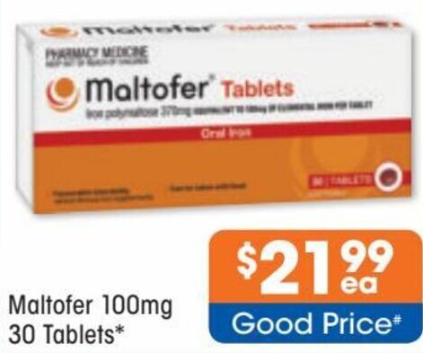 Maltofer 100mg 30 Tablets offer at Good Price Pharmacy
