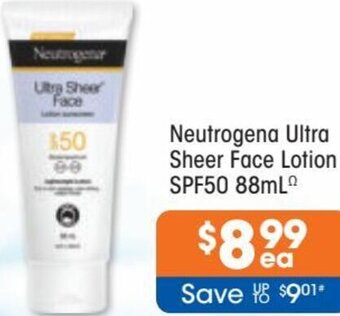 Good Price Pharmacy Neutrogena Ultra Sheer Face Lotion SPF50 88ml offer