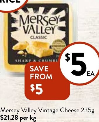 Foodworks Mersey Valley Vintage Cheese 235g offer