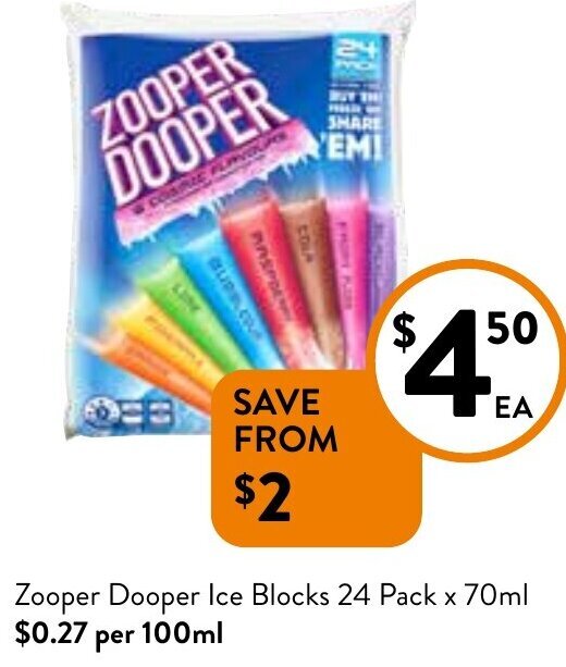 Zooper Dooper Ice Blocks 24 Pack x 70ml offer at Foodworks