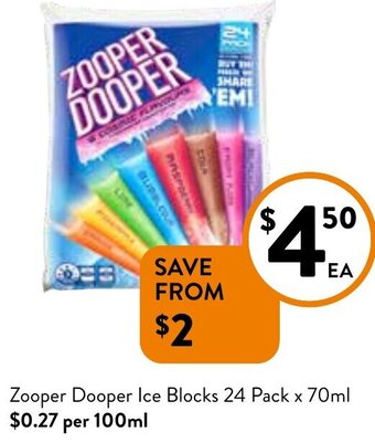 Foodworks Zooper Dooper Ice Blocks 24 Pack x 70ml offer