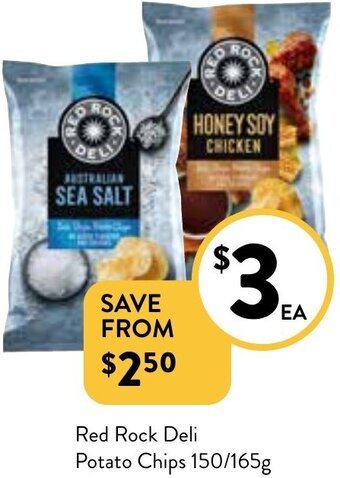 Foodworks Red Rock Deli Potato Chips 150/165g offer
