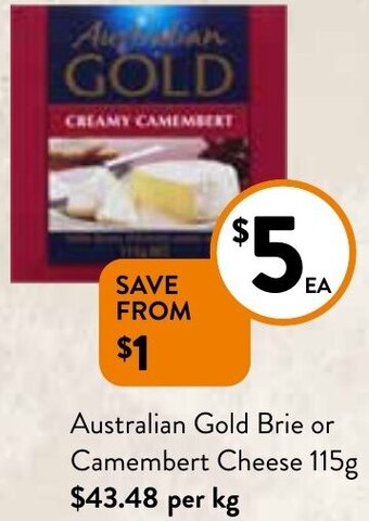 Foodworks Australian Gold Brie or Camembert Cheese 115g offer