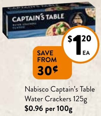 Foodworks Nabisco Captain's Table Water Crackers 125g offer