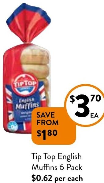 Foodworks Tip Top English Muffins 6 Pack offer