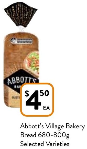 Foodworks Abbott's Village Bakery Bread 680-800g offer