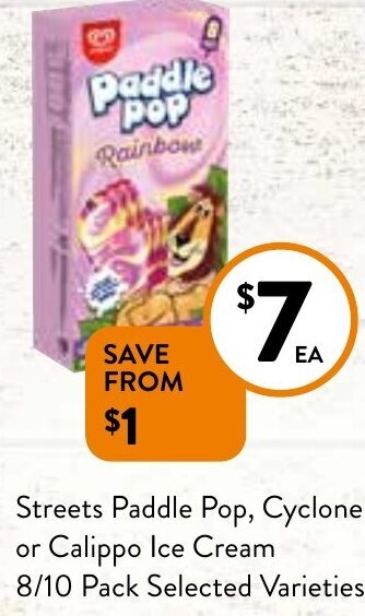 Streets Paddle Pop, Cyclone or Calippo Ice Cream