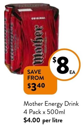 Foodworks Mother Energy Drink 4 Pack x 500ml offer